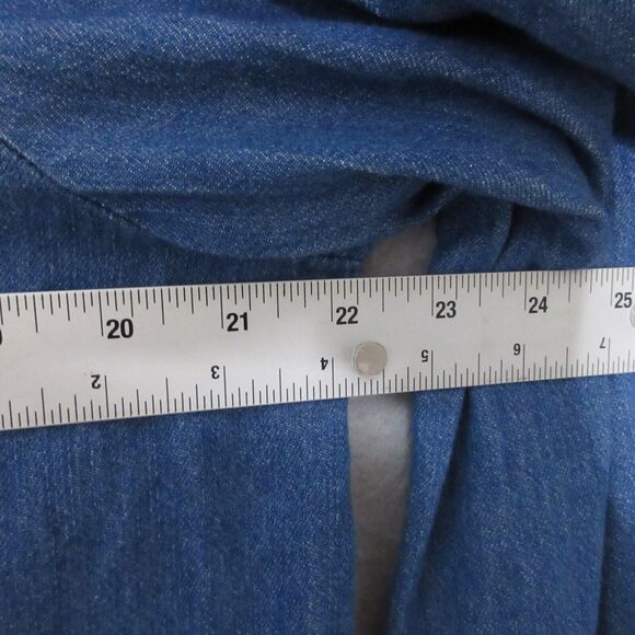 Old Navy Top Women Large Tall Blue Chambray Cotton Button Up Ruffle‎ Collar - Picture 8 of 12